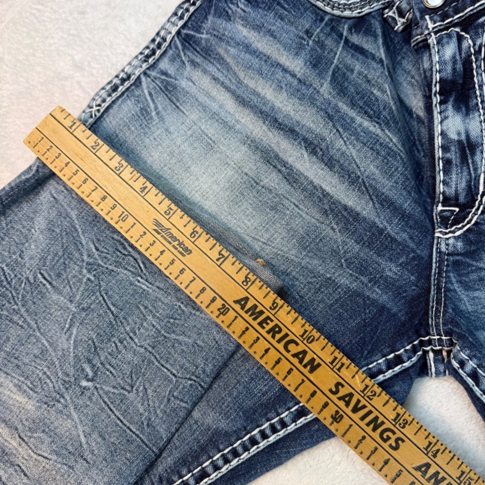 Rock Revival Distressed Mid-Blue Cropped Jeans with Embellished Pockets - Picture 11 of 11